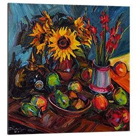 Aluminium print Still life with flowers with sunflowers, gladioli and pimple helmet