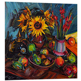 Obraz na PCV Still life with flowers with sunflowers, gladioli and pimple helmet