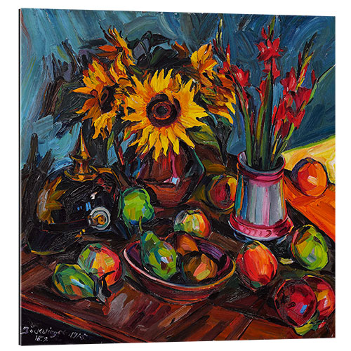 Galleriataulu Still life with flowers with sunflowers, gladioli and pimple helmet