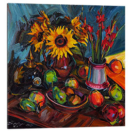 Galleriprint Still life with flowers with sunflowers, gladioli and pimple helmet