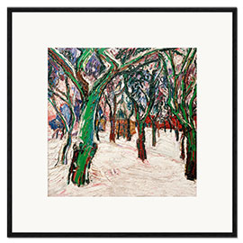 Impression artistique encadrée Winter picture with farmhouses (park path in winter)