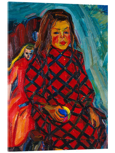 Acrylglasbild Mädchen mit roter Puppe