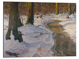 Quadro em alumínio Winter forest with an icy brook