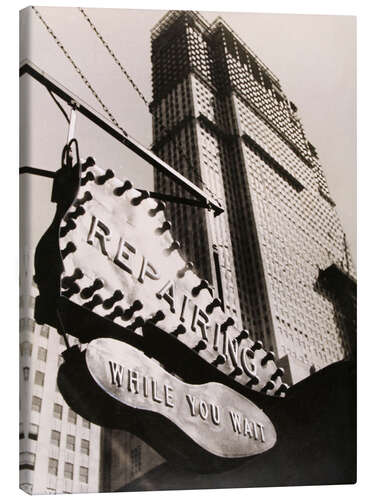 Lienzo Illuminated sign for a shoe repair shop, New York