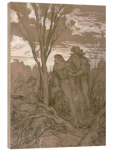 Wood print Hamlet and Horatio in the churchyard