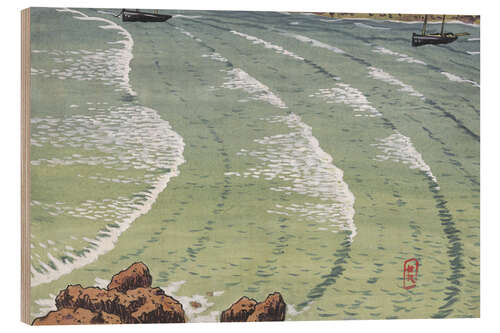 Hout print Rocky sea book with ships