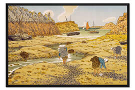 Gerahmter Kunstdruck Hafen von Loguivy bei Ebbe