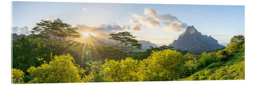 Acrylglasbild Mont Rotui bei Sonnenuntergang, Moorea, Französisch Polynesien