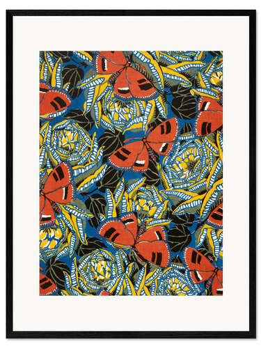 Kunsttryk i ramme Butterflies on stylized roses