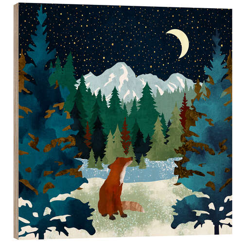 Wood print Winter Fox