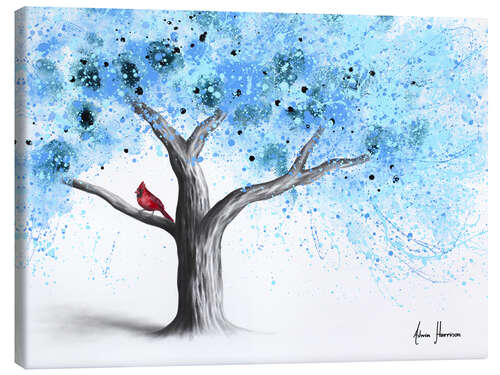 Stampa su tela Cardinal in a Snow Tree