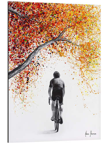 Aluminium print Cycling in the golden autumn