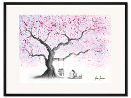 Gerahmter Kunstdruck Familie unter dem Blütenbaum