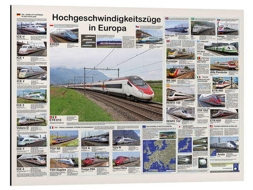 Aluminium print High-speed trains in Europe (German)