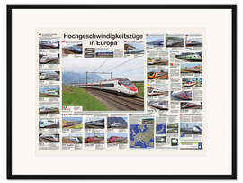 Gerahmter Kunstdruck Hochgeschwindigkeitszüge in Europa - Planet Poster Editions