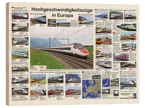 Holzbild Hochgeschwindigkeitszüge in Europa