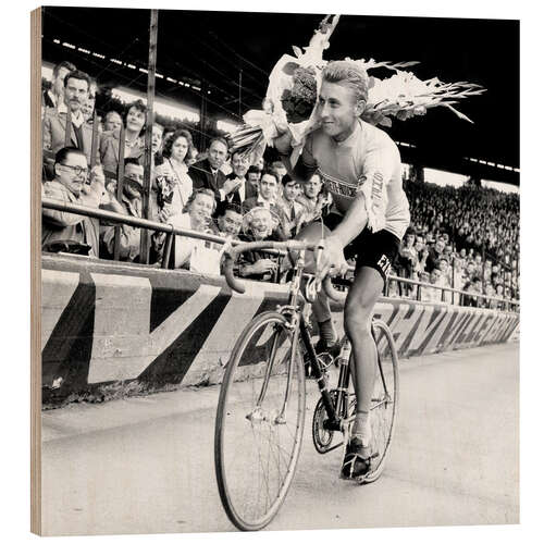 Wood print Jacques Anquetil,Winner, Tour De France, Paris on July 16, 1961