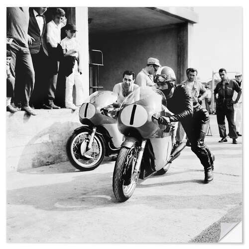 Selvklebende plakat Giacomo Agostini and MV Agusta motorcycle, Monza, Italy, 1971