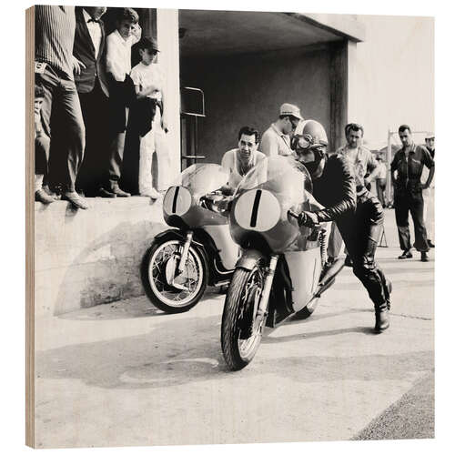 Quadro de madeira Giacomo Agostini and MV Agusta motorcycle, Monza, Italy, 1971