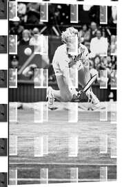 Magnettafel Tennisspieler Boris Becker, Wimbledon-Spiel, 5. Juli 1988