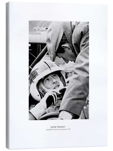 Canvas print Racing Driver Jackie Stewart in A New Car Talking With Mr Ken Tyrrell on February 9, 1970