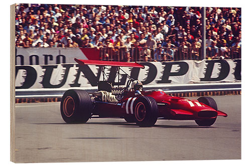 Hout print Chris Amon, Ferrari 312, Gasworks Hairpin Monaco GP, 18 May 1969