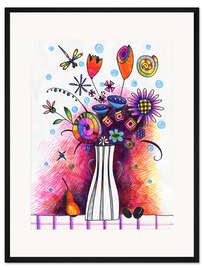 Gerahmter Kunstdruck Stillleben mit einer Libelle