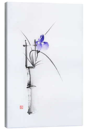 Canvastavla Purple flower in a vase, sumie still life