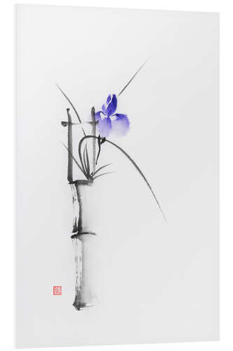 Foam board print Purple flower in a vase, sumie still life