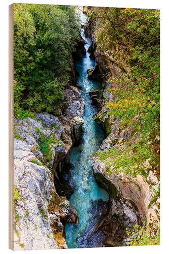 Hout print The Soca River in Slovenia winds through a deep valley