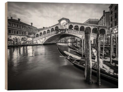 Wood print Rialto Bridge in black and white