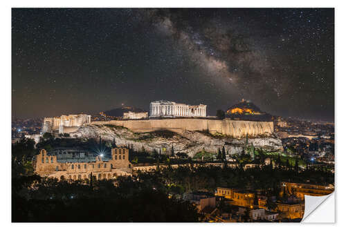 Naklejka na ścianę The Acropolis of Athens and the milky way