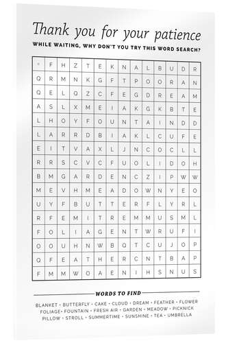 Akryylilasitaulu Waiting room word search, English