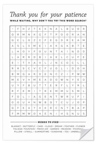 Självhäftande poster Waiting room word search, English