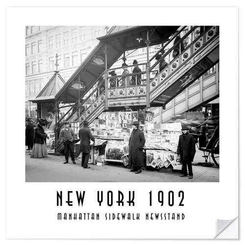 Selvklæbende plakat Historisches New York, Manhattan Sidewalk Newsstand 1902