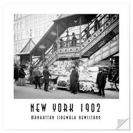 Selvklebende plakat Historisches New York, Manhattan Sidewalk Newsstand 1902