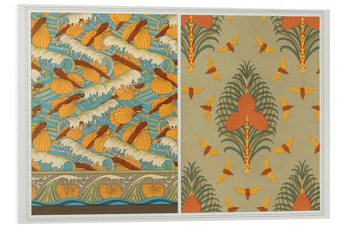 Bilde på skumplate Designs for wallpaper: Flying Fish and Waves, Cicadas and Pine, Nautilus Shells