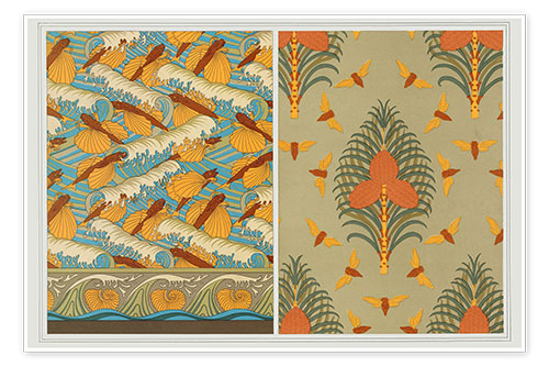 Poster Designs for wallpaper: Flying Fish and Waves, Cicadas and Pine, Nautilus Shells