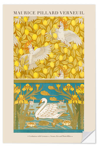 Wall sticker Design for Wallpaper: Cockatoos with Lemons; Swans, Iris and Water Lilies