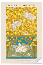 Sticker mural Design for Wallpaper: Cockatoos with Lemons; Swans, Iris and Water Lilies