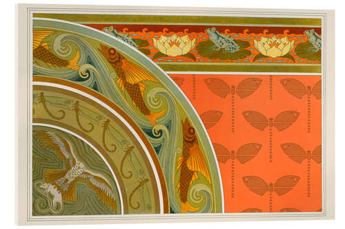 Tableau en verre acrylique Designs for wallpaper "Frogs, Waterlillies", "Flying Fish, Dragonflies", "Falcon"