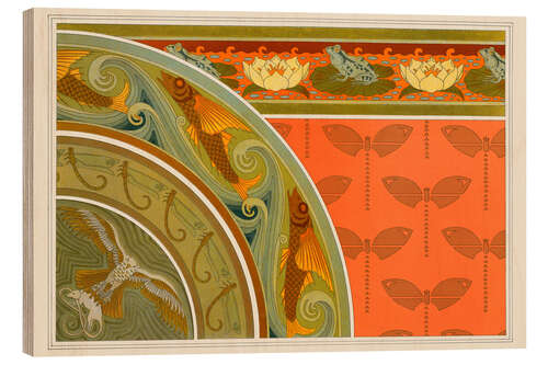 Cuadro de madera Designs for wallpaper "Frogs, Waterlillies", "Flying Fish, Dragonflies", "Falcon"