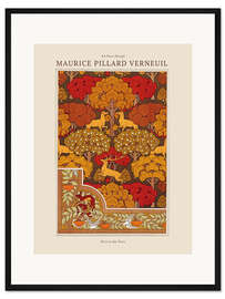 Gerahmter Kunstdruck Tapetendesigns und Tapetenbordüre "Hirsch in den Bäumen" und "Eichhörnchen mit Vögeln und Eberesche"