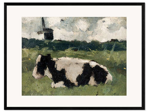 Innrammet kunsttrykk Resting Cow with a Mill