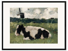 Innrammet kunsttrykk Resting Cow with a Mill