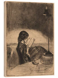 Wood print Reading by Lamplight