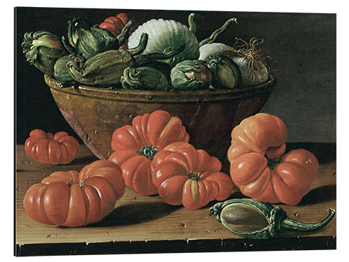 Aluminium print Still life with Tomatoes, a bowl of Aubergines & Onions