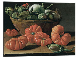 Aluminium print Still life with Tomatoes, a bowl of Aubergines &amp; Onions