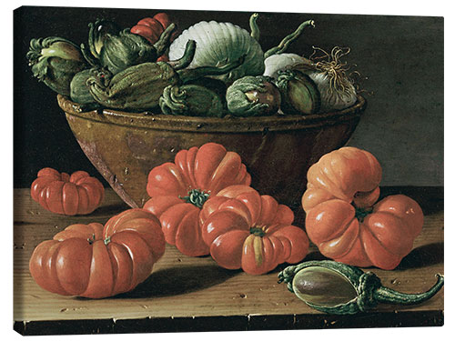 Canvas-taulu Still life with Tomatoes, a bowl of Aubergines & Onions