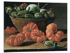 Galleritryk Still life with Tomatoes, a bowl of Aubergines &amp; Onions